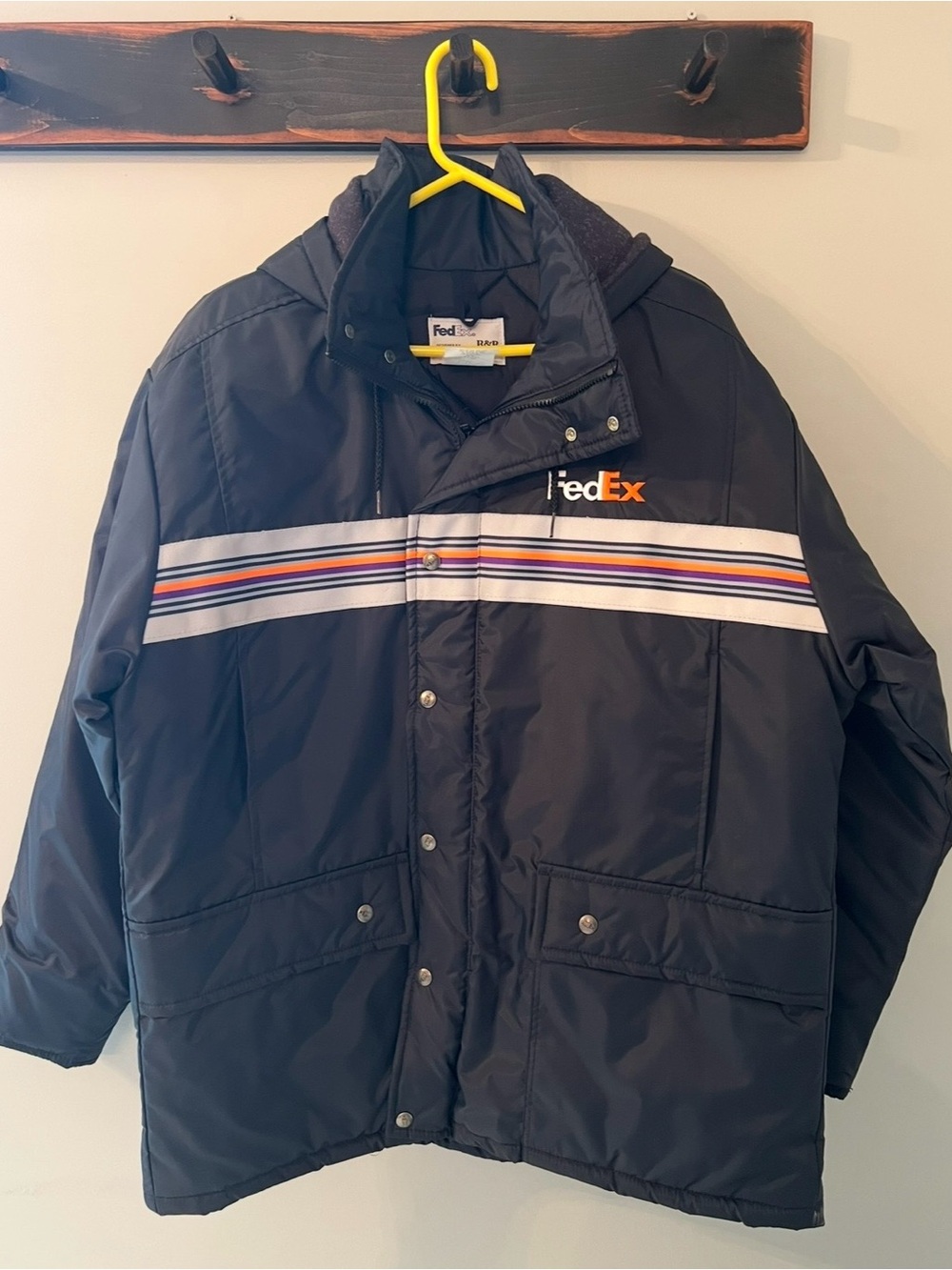 Vintage FedEx Stan Herman Reflective Stripe Hooded Heavyweight Jacket | Size L